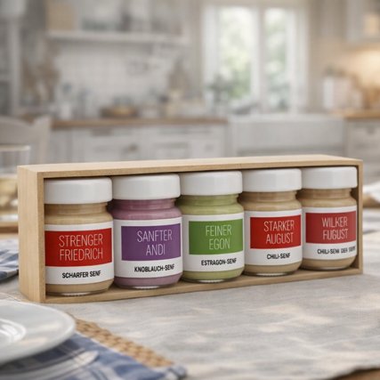 Kochgeschwister Geschenkbox Senf mit 5 verschiedenen Sorten